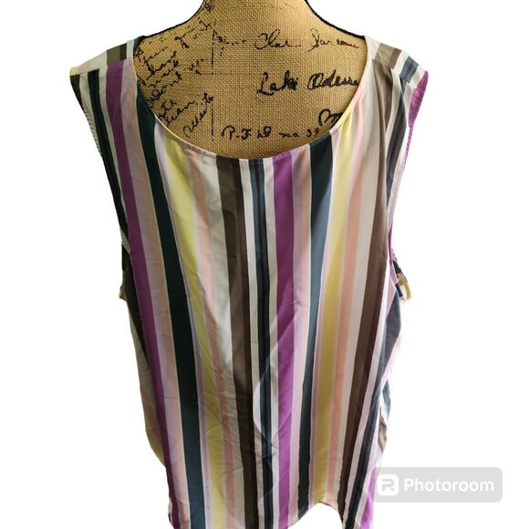 Evri Sleeveless Blouse Womens 4X Multicolor Candystripe Summer Rainbow Colorful - Picture 3 of 4